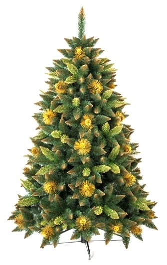 Umělá vánoční borovice s šiškami - zlatá 150 cm