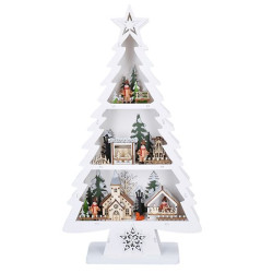 Solight LED dřevěný vánoční stromek s dekoracemi