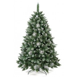 Umělá vánoční borovice s šiškami - stříbrná 220 cm